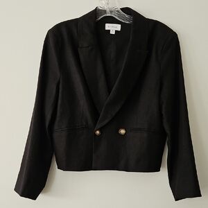 Evereve Black Linen Double-breasted Cropped Blazer Jacket Academia Size Medium